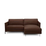 Sofá Decorativo Karine 3 Lugares Sala De Estar 230cm Com Chaise Pés Em Aço Couro Marrom Chocolate