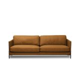 Sofá Decorativo Karine 3 Lugares Sala De Estar 210cm Pés Em Aço Couro Caramelo Manchado