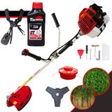Máquina De Cortar Grama Profissional À Gasolina Kawashima Kw43l 43cc 1,7hp Roçadeira Com Faca 3 Pontas E Carretel + Óleo Toyama