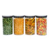 Kit 4 Potes De Acrílico 1,2l Com Tampa Herméticos Redondos -