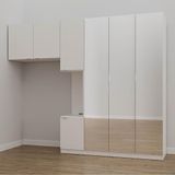 Guarda-roupa Modulado Solteiro 7 Portas Com Espelho E Mesa De Cabeceira Hera Cabecasa Madeiramadeira Branco Geada/cromado