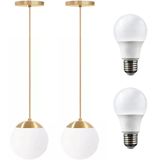 2 X Luminárias Lustre Pendente 215cm Jabuticaba Globo Vidro