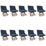 Kit 10 Cadeiras Estofadas Giratória Para Sala De Jantar Lia Suede Azul Marinho - Ibiza
