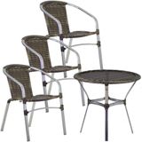 3 Cadeiras Floripa E Mesa Tampo Tramado Piscina Jardim Trama Cappuccino