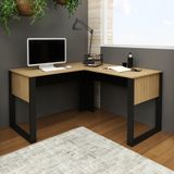 Mesa Para Escritório Em L Me4181 136cmx136cm Tecno Mobili Amêndoa/preto