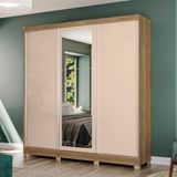 Guarda-roupa Casal Kappesberg 3 Portas Reversiveis De Correr 3 Espelhos 2 Cabideiros Nogueira/macadâmia