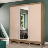 Guarda-roupa Casal Kappesberg 3 Portas Reversiveis De Correr 3 Espelhos 4 Nichos Nogueira/macadâmia
