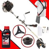 Máquina De Cortar Grama Kawashima Kw43le À Gasolina 2t 43cc 1,7hp Roçadeira Lateral Com Faca 3 Pontas + Carretel De Nylon + Óleo Toyama 2t