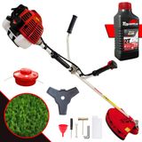 Roçadeira Kw52l Kawashima À Gasolina 2t 52cc 2,5hp Máquina Lateral De Cortar Grama Com Lâmina 3 Pontas + Carretel De Nylon + Óleo Toyama 2t