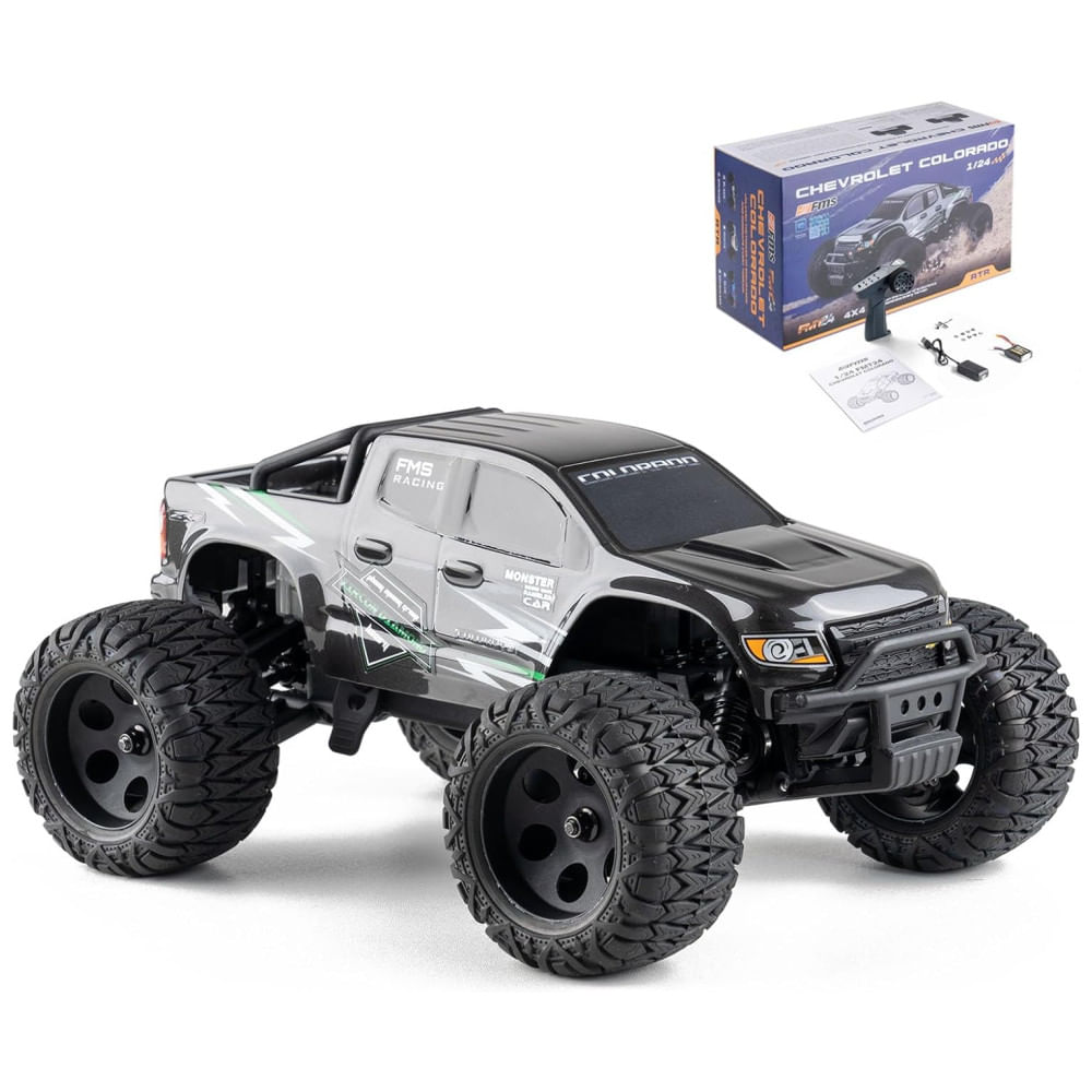 Carrinho De Controle Remoto 4x4 Off Road, Escala 1:24 Com Bateria De 900mah, Beezrc Fms 1 24 Monster Truck Rc, Preto