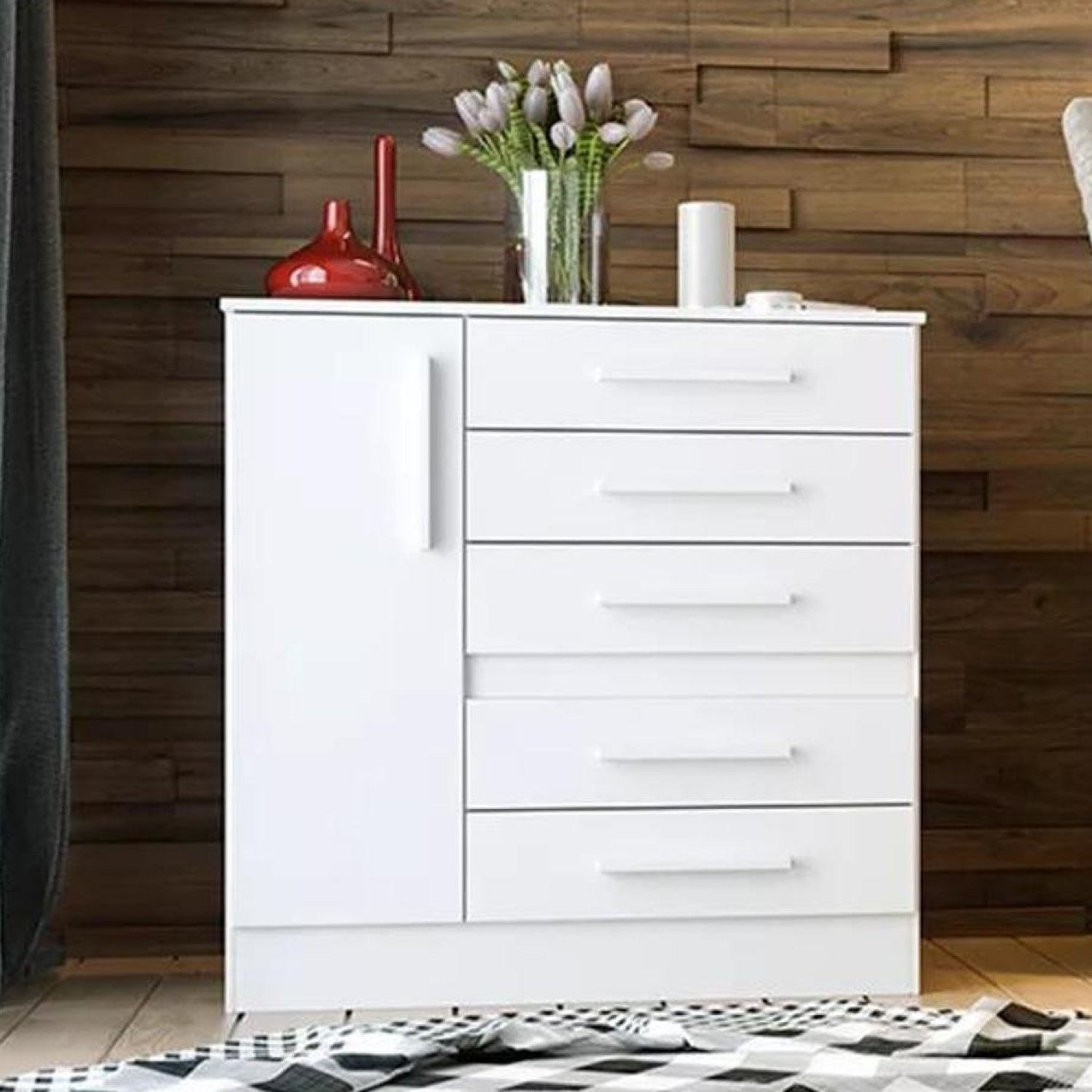 Cômoda 1 Porta 5 Gavetas Advantage Batrol Móveis Branco