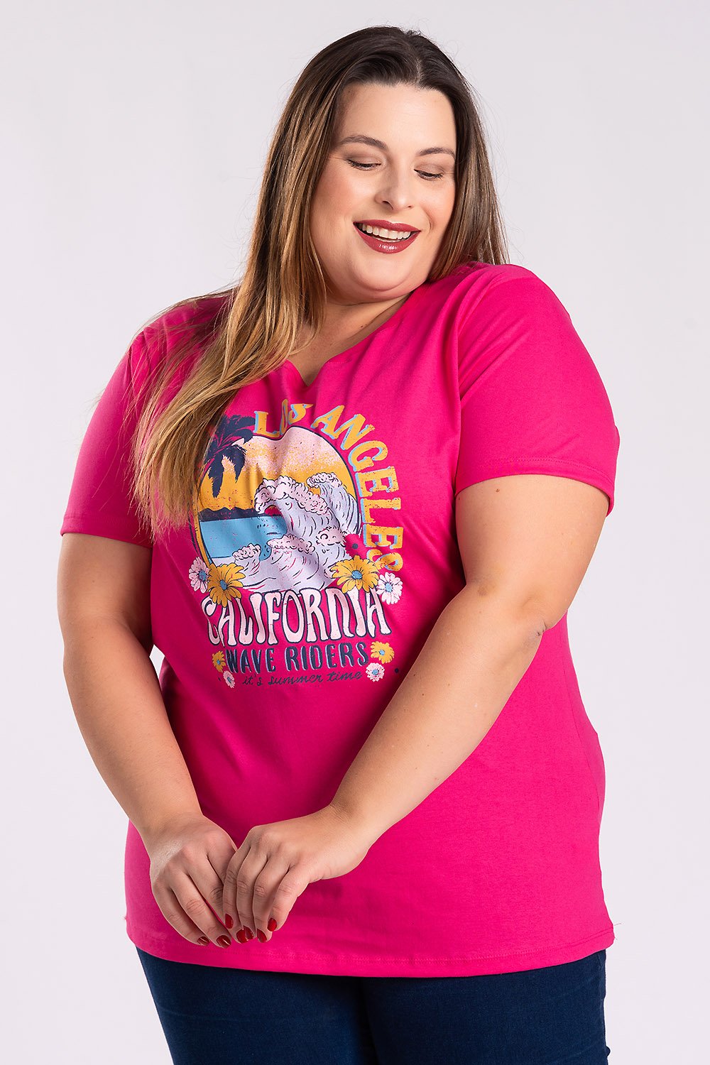 T-shirt Feminina Plus Size Algodão C/ Estampa &#39;wave Riders It&#39;s Summer Time&#39; - Serena