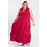 Vestido Longo Plus Size C/ Babados Malha De Viscose Detalhe Decote - Serena