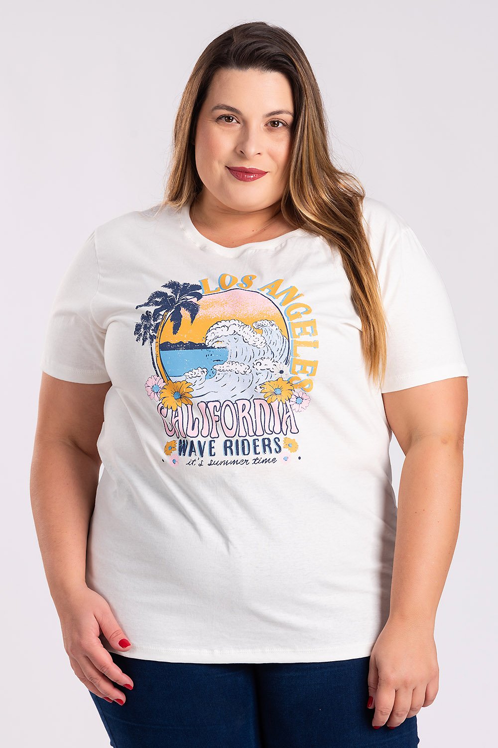 T-shirt Feminina Plus Size Algodão C/ Estampa &#39;wave Riders It&#39;s Summer Time&#39; - Serena