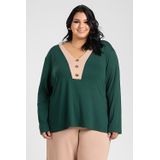 Blusa Feminina Plus Size Manga Longa Detalhe Constratante Decote - Serena