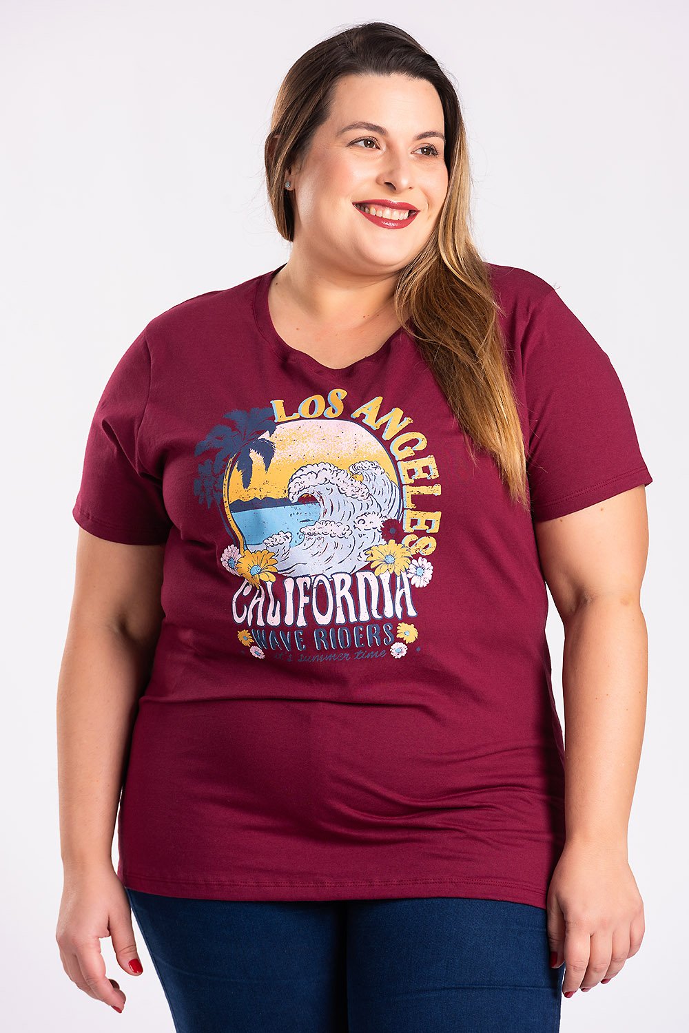 T-shirt Feminina Plus Size Algodão C/ Estampa &#39;wave Riders It&#39;s Summer Time&#39; - Serena