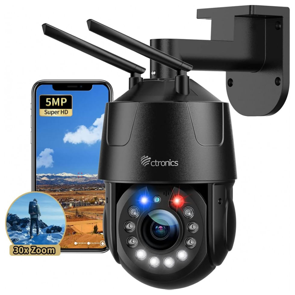 Câmera De Segurança Externa Com 5mp 30x Zoom Óptico Ip66 E Detecção Humana, Ctronics, Cinza