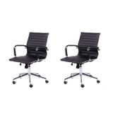 Kit 2 Cadeiras Para Escritorio Diretor Esteirinha Com Relax Corino 3301 Preto