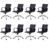 Kit 8 Cadeiras Para Escritorio Diretor Esteirinha Com Relax Corino 3301 Preto