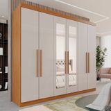 Guarda-roupa Casal 6 Portas 3 Gavetas Com Espelho Roma Espresso Móveis Cinamomo/off White