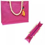 Bolsa De Ombro Bolsa Feminina Praia Palha Sintética Com Zíper E Forro Sacola Ecobag Tote Rosa
