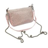 Bolsa Feminina Transversal Pequena Strass Brilho Alça De Corrente Festa Casamento Balada Rosa