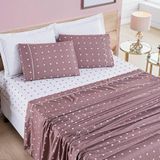 Jogo De Cama Lençol Celine Casal Queen 04 Peças Micropercal 200 Fios Bolinhas - Rosê