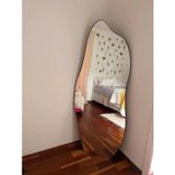 Espelho Grande Orgânico Retrô Corpo Inteiro 170x70cm Borda Em Couro Preto