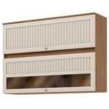 Armário Aéreo 2 Portas Basculantes Ripado Com Vidro 120 Cm Requinte Nature Areia Hp - Henn