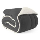 Coberdrom Cobertor Queen 1 Peça Maya Manta Soft E Sherpa De Carneiro 100% Poliéster Cor:cinza