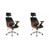 Kit 2 Cadeiras De Escritório Presidente Giratória Com Apoia Cabeça Office Lisboa Preto/marrom