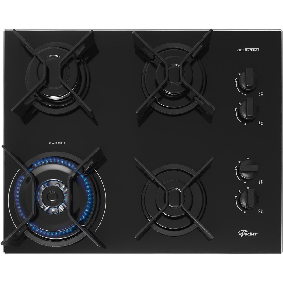 Cooktop A Gás Fischer 4 Bocas Tc Fit Line Trempe Iron Preto