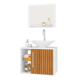 Kit Banheiro Gabinete 60cm Com Cuba E Espelho Branco/ripado