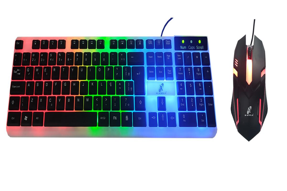 Kit Teclado Rgb Semi Mecânico E Mouse Gamer Iluminado Xc-cb-05