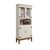 Cristaleira De Madeira Maciça 4 Portas Off White - Fundo Amêndoa