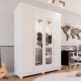 Guarda-roupa Solteiro 4 Portas 3 Gavetas Com Espelho Com Pés Roma Espresso Móveis Branco