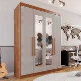 Guarda-roupa Solteiro 4 Portas 3 Gavetas Com Espelho Roma Espresso Móveis Cinamomo/off White