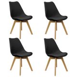 Kit 4 Cadeiras Charles Eames Leda Luisa Saarinen Design Wood Estofada Base Madeira - Preto