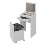 Penteadeira 54cm Com Espelho 1 Gaveta 1 Porta Basculante E Puff Multimóveis Cr35251 Branco/preto