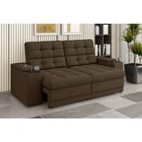 Sofá Confort Premium 2,05m Assento Retrátil-reclinável Porta Copos E Usb Suede Marrom - Xflex Sofas