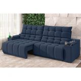 Sofá Connect Premium 2,30m Assento Retrátil-reclinável Com Porta Copos E Entrada Usb Suede Azul