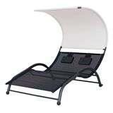 Espreguiçadeira Dupla Preto E Branco Jardim Piscina Praia