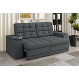 Sofá Confort Premium 2,05m Assento Retrátil-reclinável Porta Copos E Usb Suede Cinza - Xflex Sofas