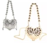 Kit 2 Minis Bolsas Mini Bag Femininas Metalizada Formato De Coração Para Festa Prata E Dourado