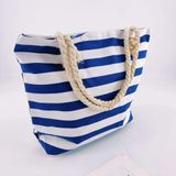 Bolsa Listrada Com Alça De Corda Sacola De Praia E Verão Piscina Forro Interno Impermeável Ecobag Cor:azul