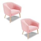 Cadeira Sala De Jantar Pé Palito Natural Kit 2 Stella Suede D03 - D&#39;rossi Cor Rosa Bebê
