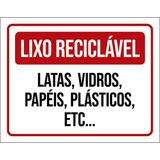 Placa Lixo Reciclável Latas Vidros Papéis Plásticos 36x46