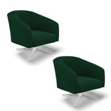 Cadeira Sala De Jantar Giratória Cromada Kit 2 Stella Bouclê D03 - D&#39;rossi Cor Verde