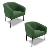 Cadeira Sala De Jantar Pé De Ferro Preto Kit 2 Stella Suede D03 - D&#39;rossi Cor Verde