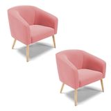 Cadeira Sala De Jantar Pé Palito Natural Kit 2 Stella Suede D03 - D&#39;rossi Cor Rose